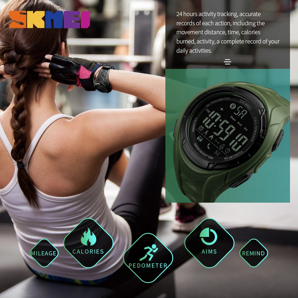 SKMEI Bluetooth Smart часы Шагомер калорий Открытый Спортивные Для мужчин модные Наручные