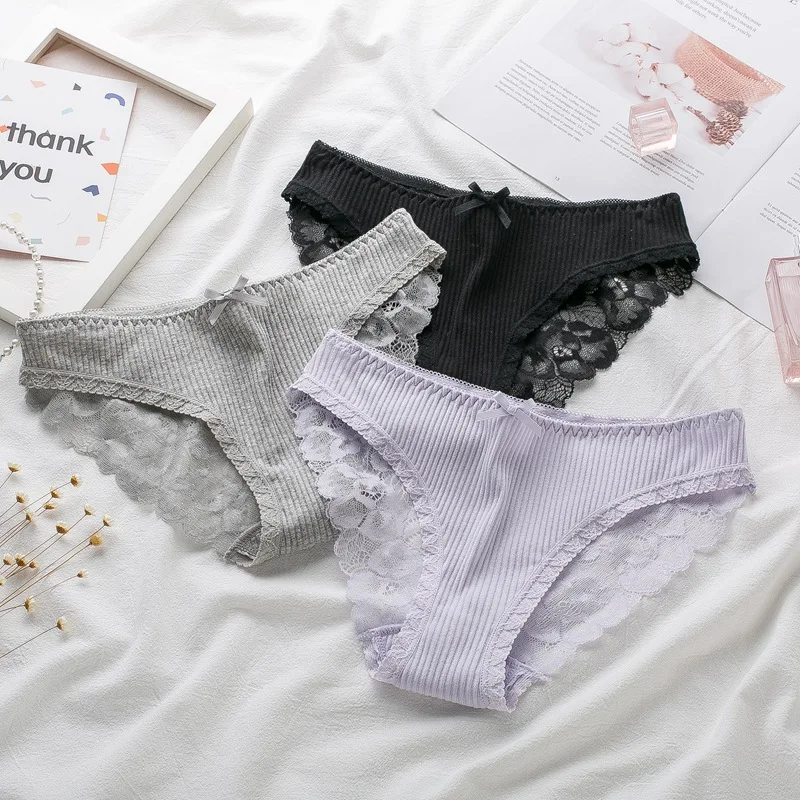 3 шт./лот женские кружевные прозрачные трусики нижнее белье с низкой талией