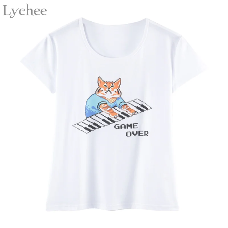 Летняя женская футболка Lychee в стиле Харадзюку Повседневная Свободная с надписью