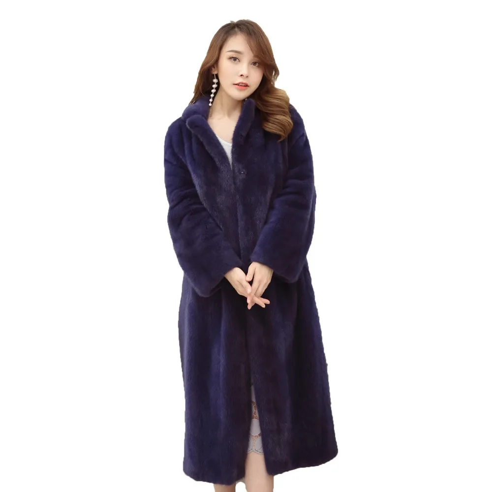 Женское длинное пальто из цельного меха норки Зимняя Толстая тонкая теплая