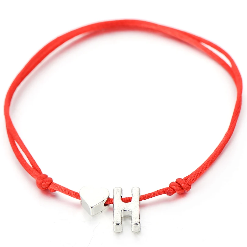 IYOE Gold Silver Color Tiny Heart Initials Name Letter Bracelet For Women Men Kids Hand Braided Red Rope Bracelets Couple Gifts