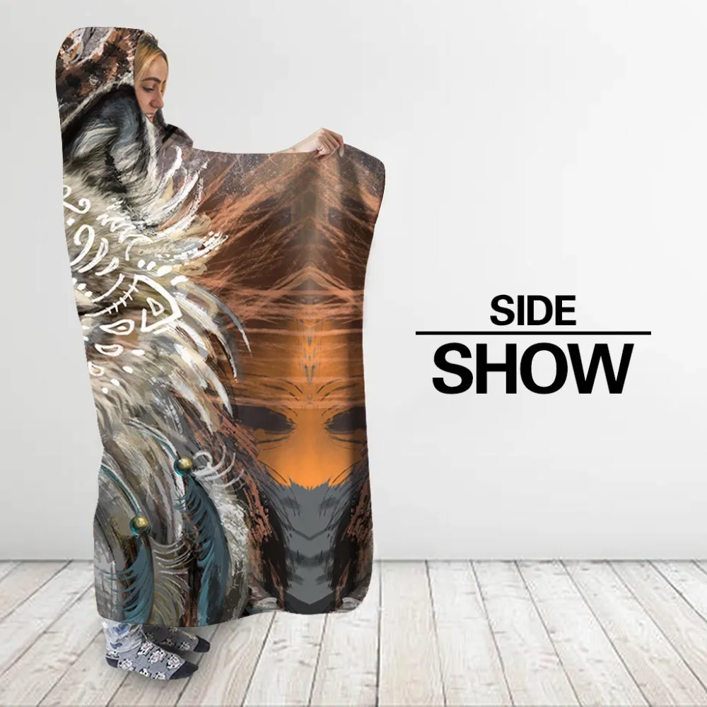 Флисовое одеяло с капюшоном и 3D-принтом волка | Дом сад