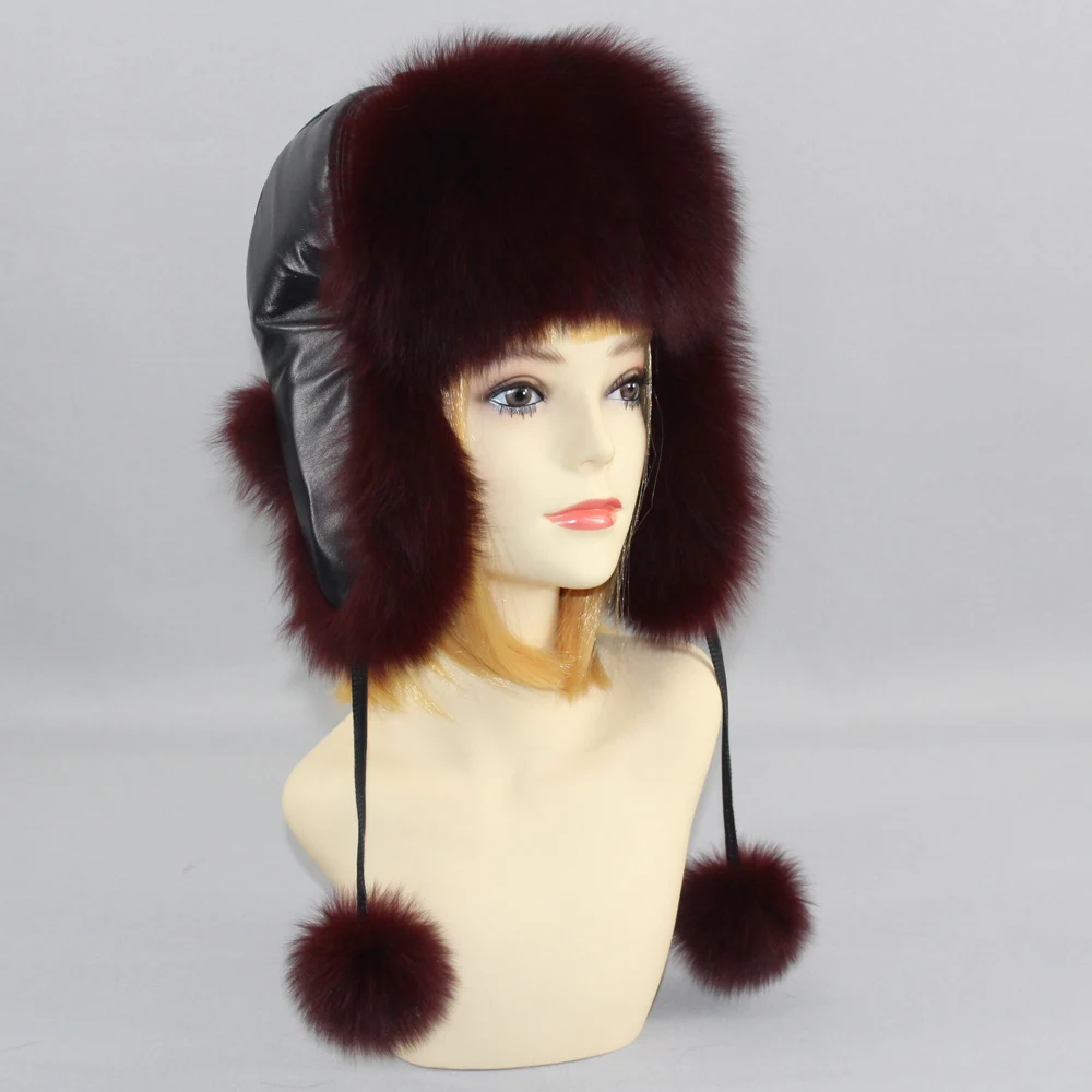 Hot Sale Natural Fox Fur Hat Women Thick Warm Real Fox Fur Cap Winter Fox Fur Bomber Hat Free Shipping
