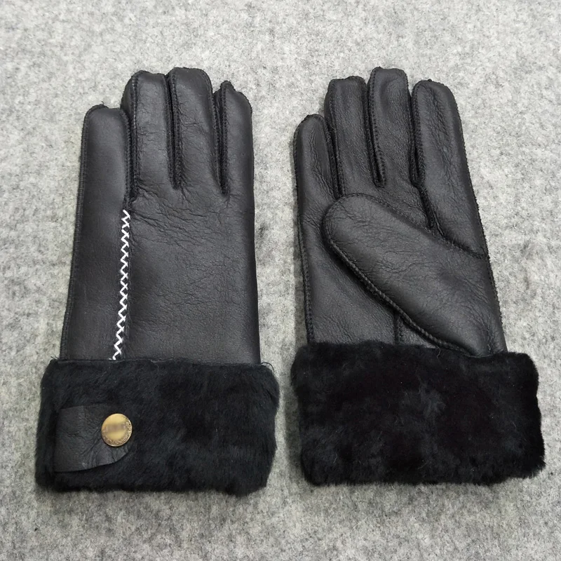 100% Натуральная овечья кожа зимние перчатки для женщин кашемир мех теплые полный