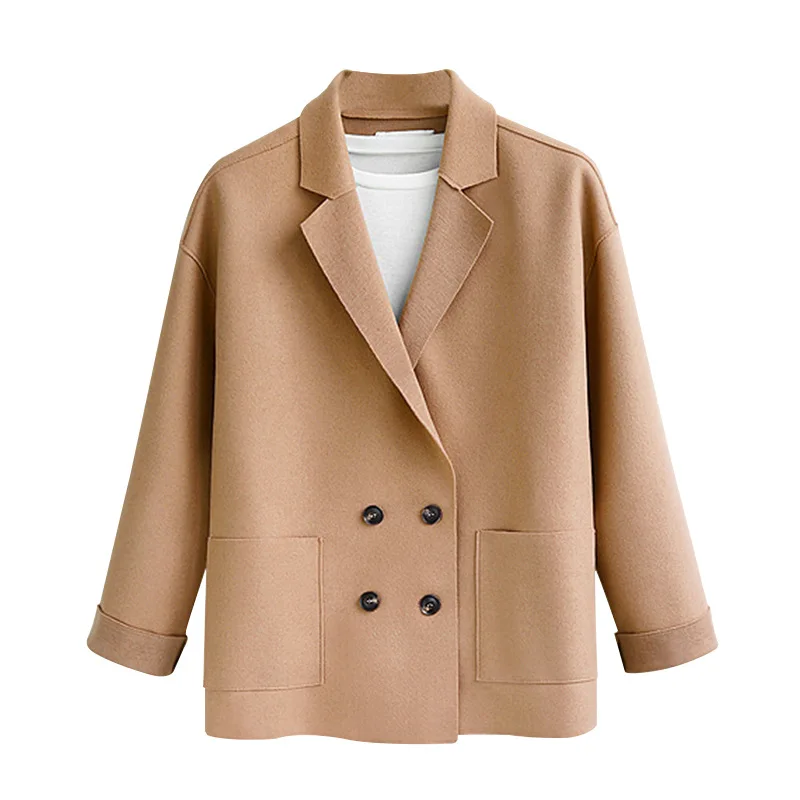

Vogue New Autumn Nice Fashion Women Winter Wool Blends Warm Coat Fit Lapel Overcoat Double Breasted Female Basic Outwear Tops