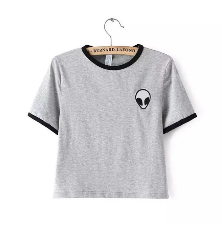 Новинка 2019 Модный укороченный топ с принтом инопланетян футболка коротким