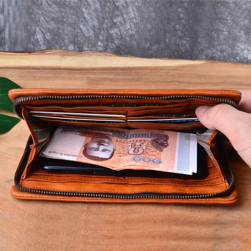 Мужской кошелек AETOO из кожи и замшевой на молнии в ретро стиле | Багаж сумки