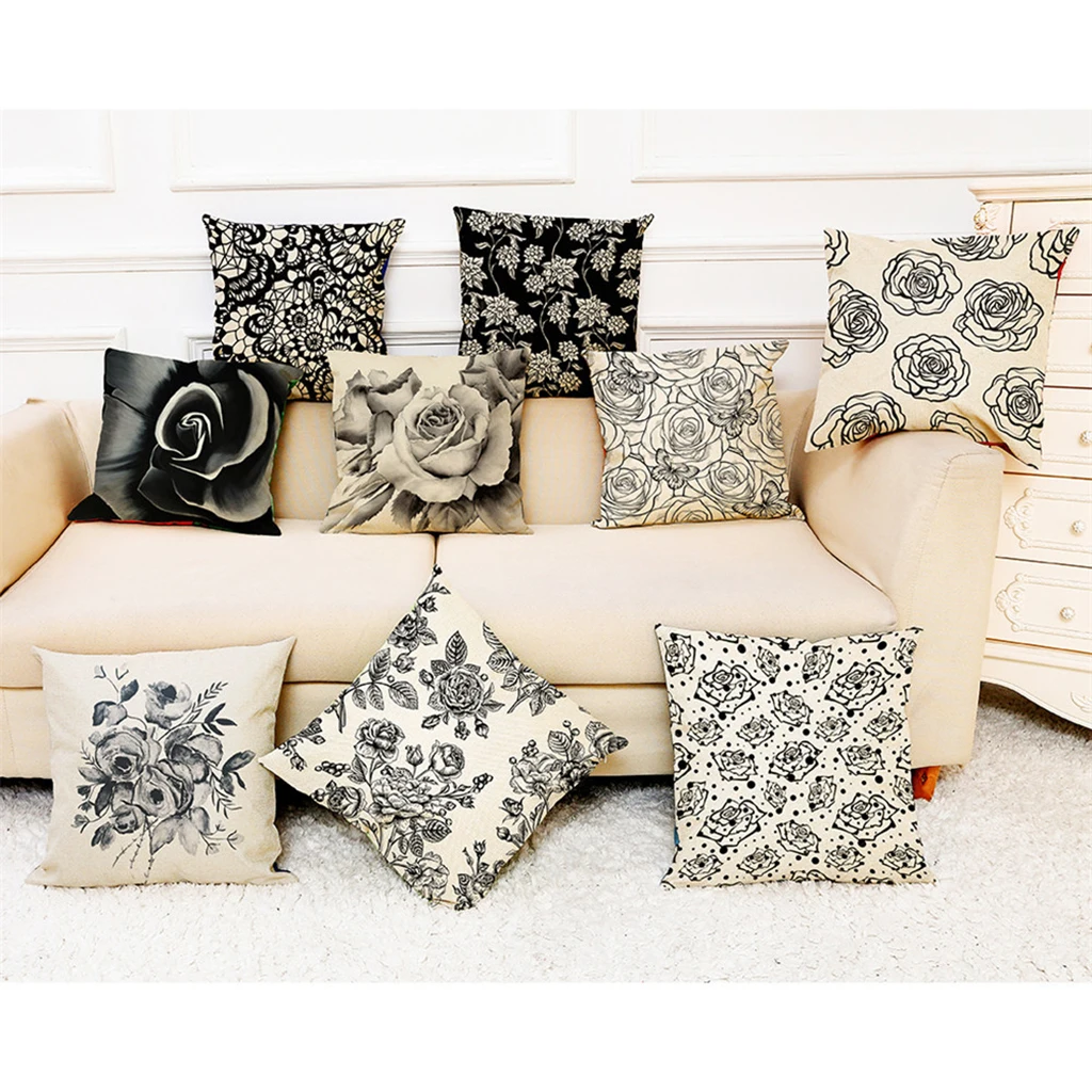 Чехол на подушку из полиэстера с черной розой черно белый чехол для