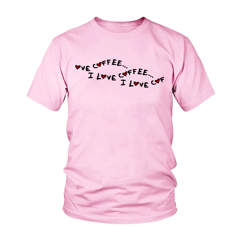 Женские топы и футболки с принтом I Love Coffee Pink простая повседневная Базовая