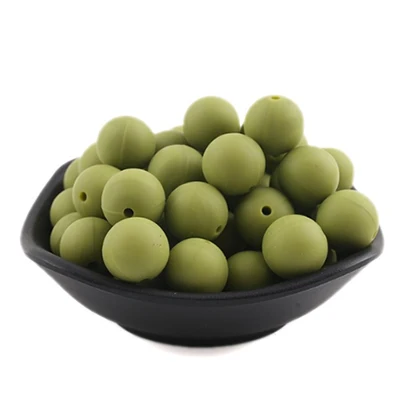 Green Bead 15 мм, 10 шт., силиконовые бусины, пищевое качество, детский прорезыватель, бисер, сделай сам, Прорезыватель для зубов, ожерелье, соска, цепочка, игрушки, аксессуары, силикон, BPA бесплатно - Цвет: Green Bead