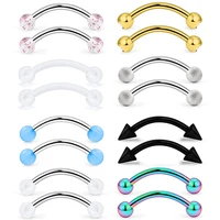 16g eyebrow rings 6pairs surgical steel rook daith earrings cartilage tragus curved barbell cubic zirconia ring studs body