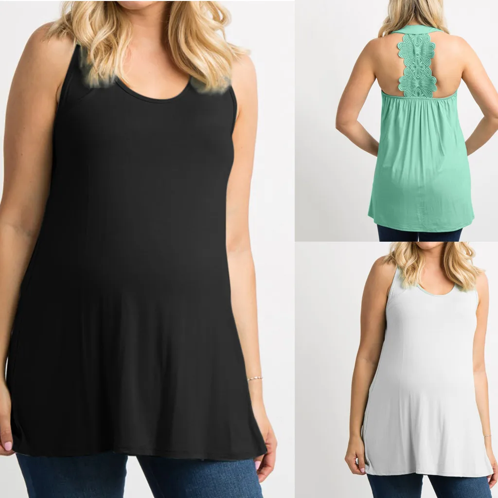 

LONSANT Maternity Backless Top clothes Women Sleeveless Solid Strap Blouse lace cotton Pregnant Nursing vest summer casual tops