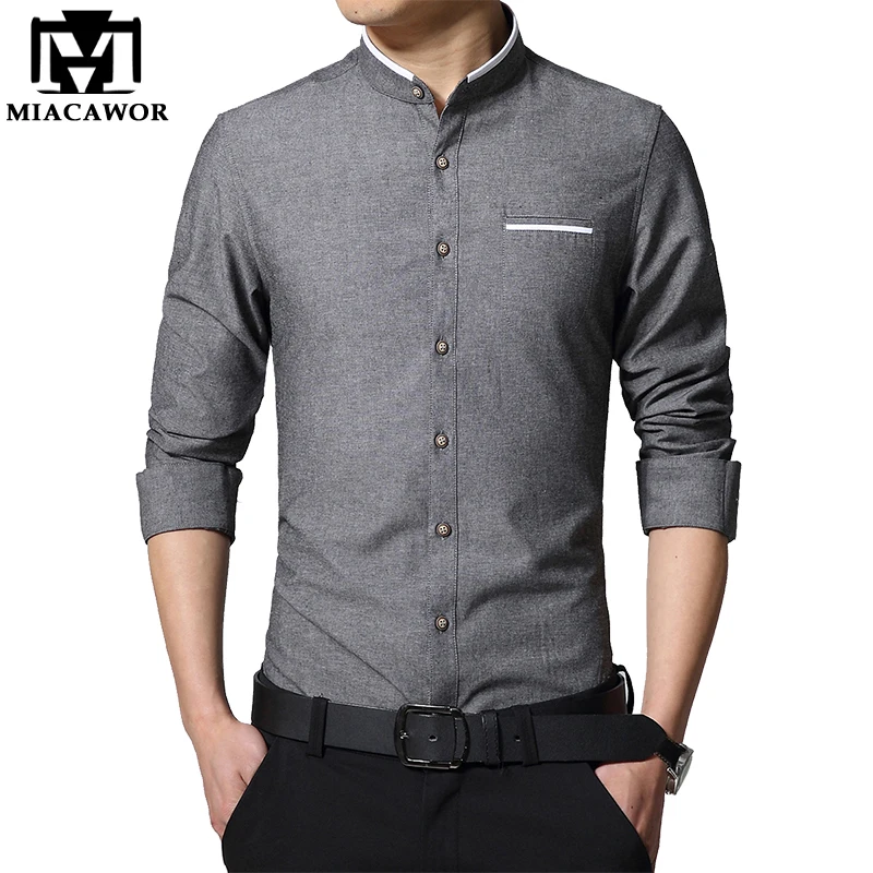 Мужская рубашка MIACAWOR однотонная Весенняя с длинным рукавом Camisa Masculina