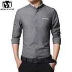 Мужская рубашка MIACAWOR, однотонная Весенняя рубашка с длинным рукавом, Camisa Masculina, повседневная приталенная рубашка с воротником-стойкой, MC278