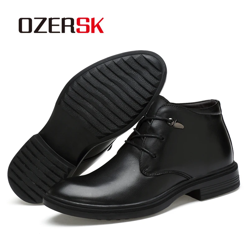 OZERSK/Лидер продаж; мужские ботинки из натуральной кожи; сезон осень-зима; ботильоны; модная обувь на шнуровке; мужская теплая повседневная мужская обувь