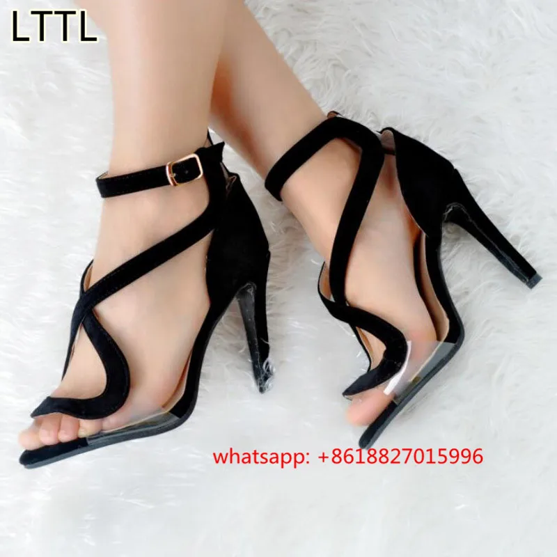 Lttl новый peep toe sexy тонкие каблуки сандалии черные женские бархатные туфли strappy