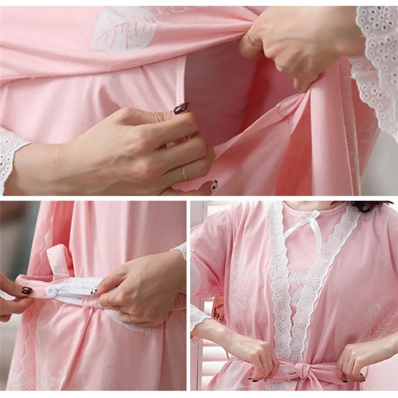 Хлопковая пижама для беременных 3 шт./компл. модная ночная рубашка кормления