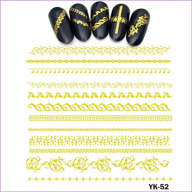 YK052 GOLD UPRETTEGO Золотые/серебряные Водные Наклейки металлические наклейки для ногтей цветок кружева волна ветка витиеватая лоза лист YK49-54 - Цвет: YK052 GOLD