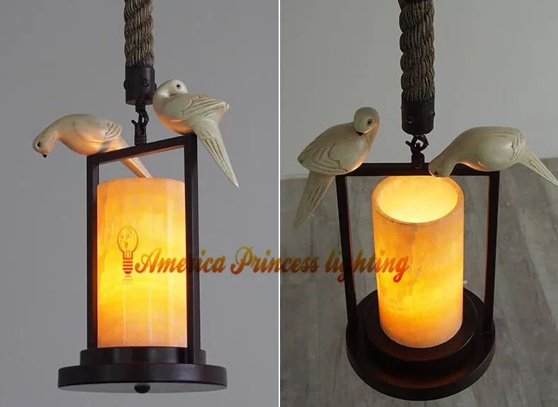 

European rural bird marble hemp rope chandelier Cafe Restaurant corridor balcony chandelier, size: 33 * 38CM, E27, AC110-240V.
