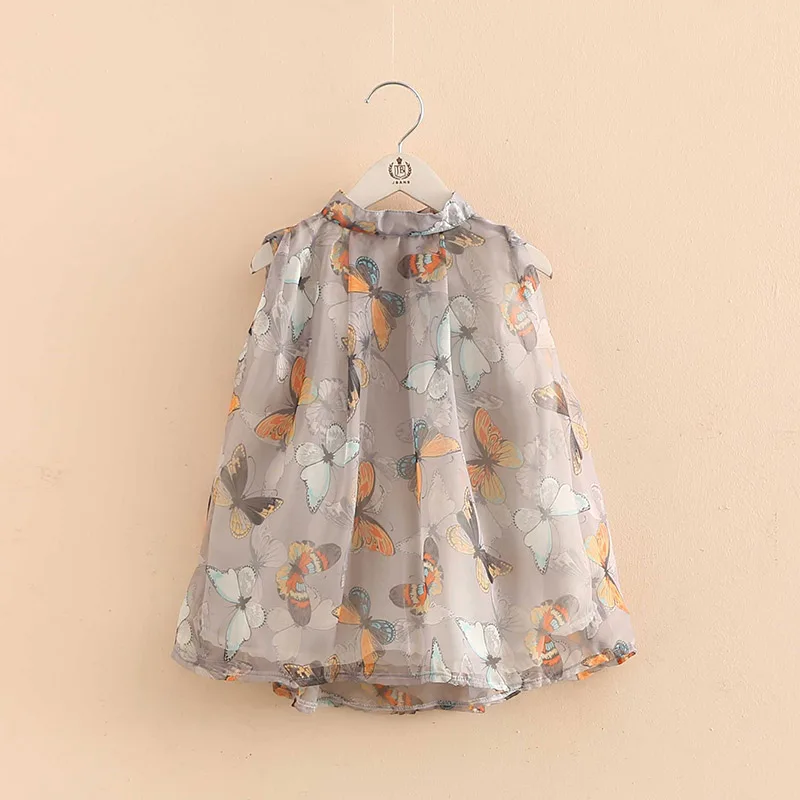 

2021 Hot Summer New Design 2-10 Years Birthday Sweet Cute Blouse Stand Collar Sleveless Baby Kids Girls Floral Chiffon Shirt
