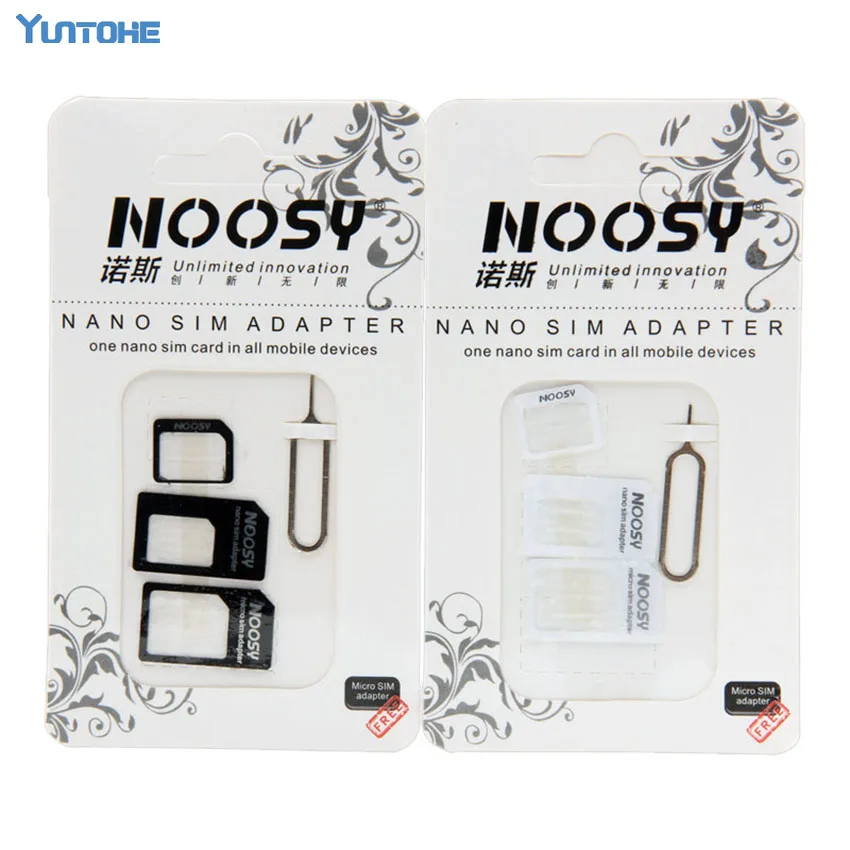 1000 комплектов(4000 шт) 4 в 1 Noosy Nano Micro Sim карта адаптер для извлечения Pin для iPhone 7 6 5 5S для iPhone 6 6plus с розничной коробкой