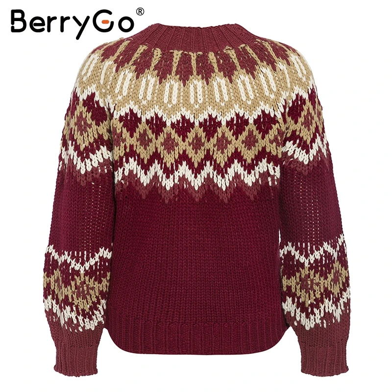 BerryGo Vintage geometric women pullover Long sleeve oversize female knitted sweater jumper Autumn winter casual ladies sweaters | Женская