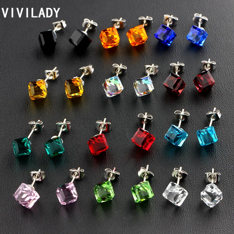 Серьги гвоздики VIVILADY с искусственным жемчугом женские круглые квадратные