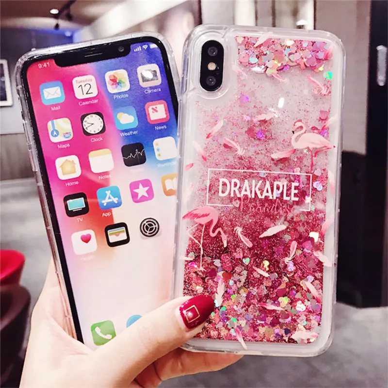 Luxury Flamingo Liquid Glitter phone Case For iphone 7 8 XS MAX XR Cover X 6 6S Plus Bling Dynamic Quicksand | Мобильные телефоны и