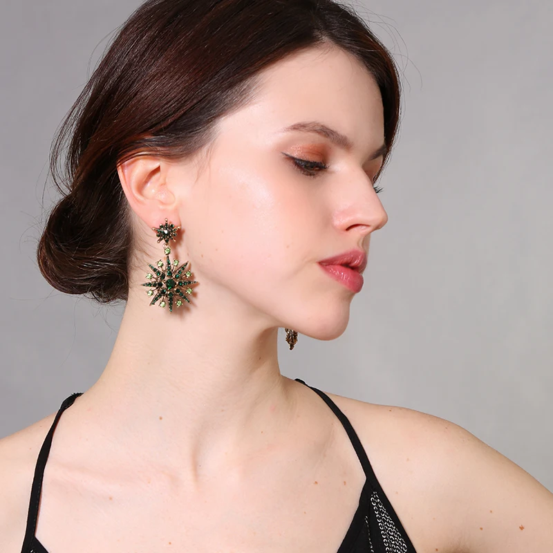Синие &amp Зеленые прозрачные Кристальные серьги снежинки 2017 Али экспресс Модные