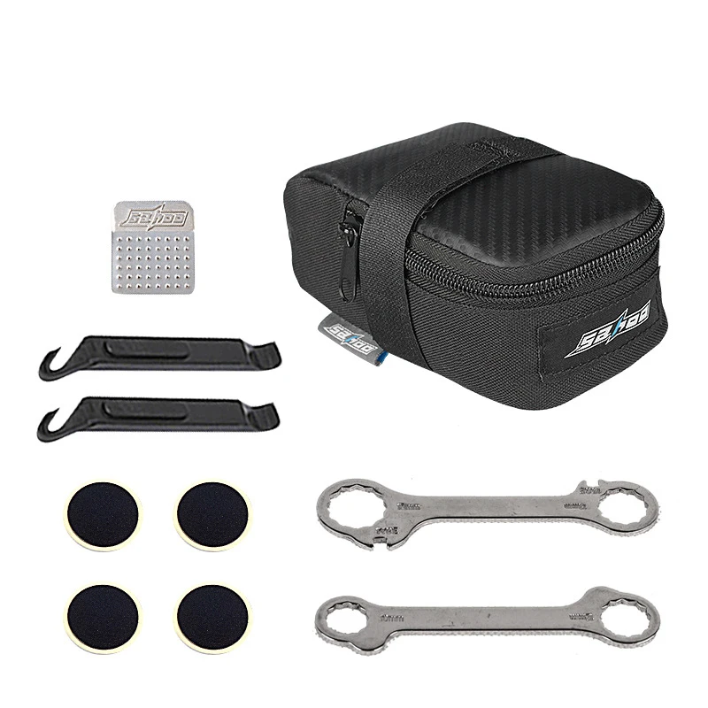 

Cycling Bicycle Bike Repair Mufti-functional Tool Hexagon Wrench Kit Tire Lever No-Glue Patch Metal Rasp Saddle Bag 211245