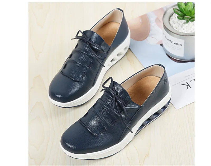 YAERNI Summer Leather Women Shoes Sneakers Nurse Swing Work Single Shoes Wedges Shoes woman Blue White Platform Shoes Slimming