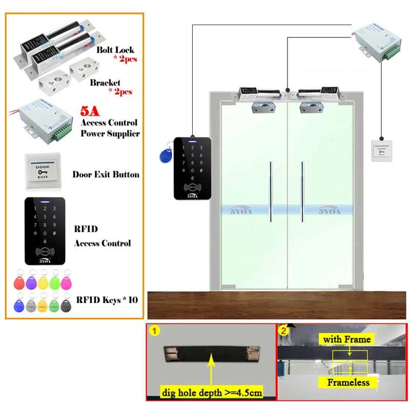 5YOA RFID система контроля доступа DIY комплект дверной замок стекло ворот набор Электронный магнитный замок ID карта Кнопка питания - Цвет: 8-B10DBBltBrk