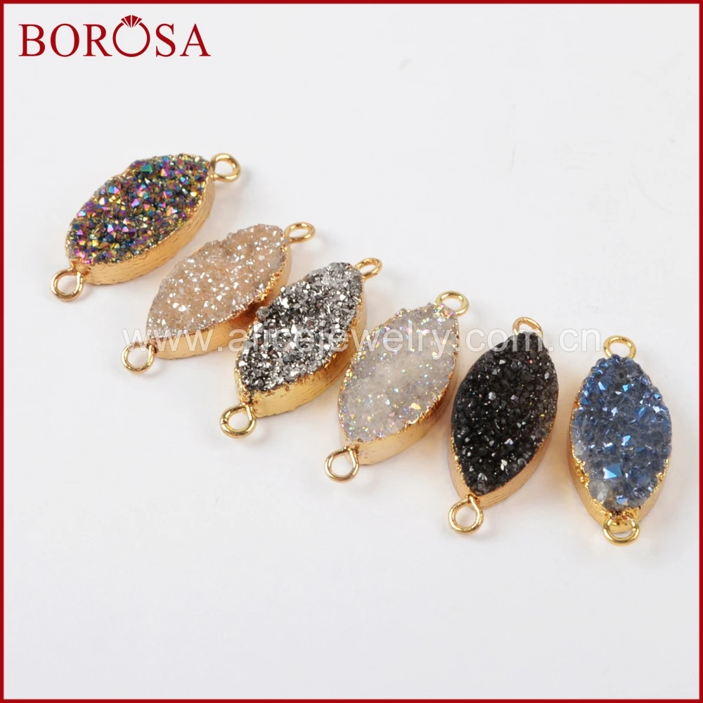 

BOROSA золото маркиза титана AB Druzy разъем, Drusy Радуга Кристалл Камень, соединитель двойной Bails для изготовления ювелирных изделий G1375