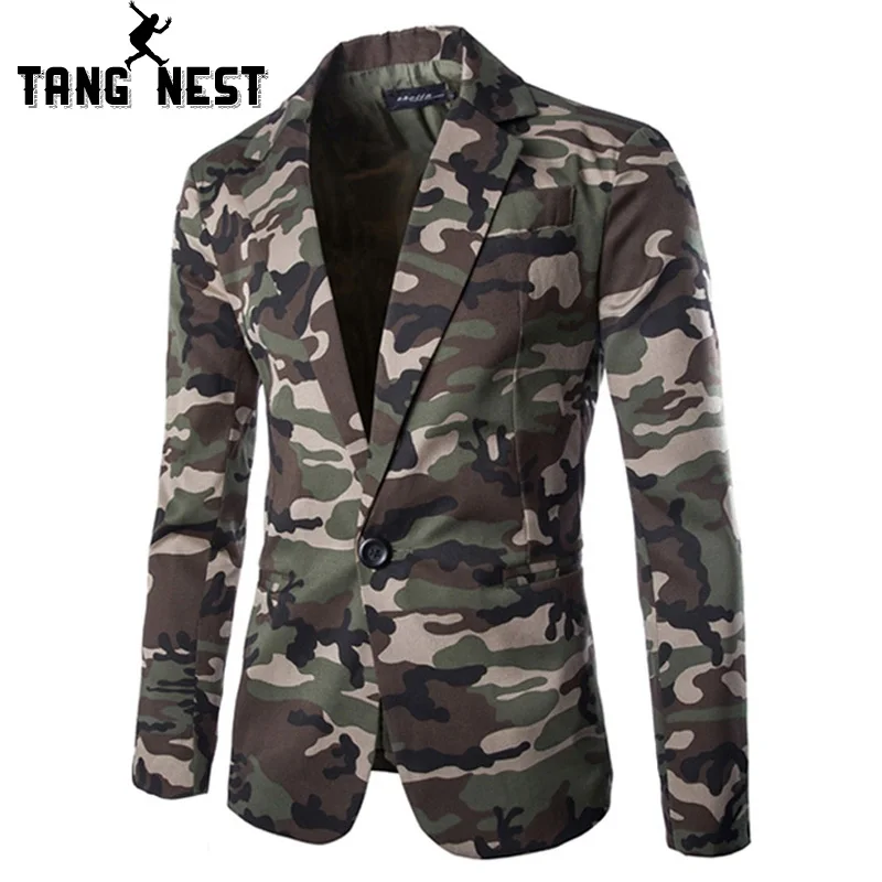 Мужской повседневный Блейзер TANGNEST камуфляжный пиджак на одной пуговице