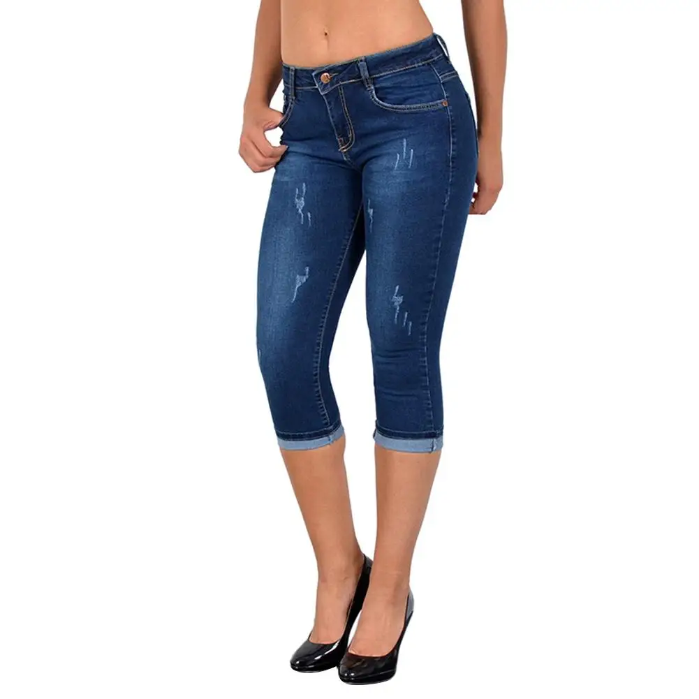 

Summer Women Fashion High Waist Skinny Jeans Knee Length Denim Capri Pants