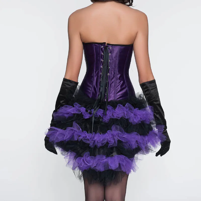 Purple Satin Corset Dresses Corpetes E Espartilhos Sexy Corsets And Bustiers Gothic Dress Victorian Burlesque Costumes For Women | Женская