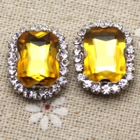 golden 20 шт 10*14 мм Разноцветные прямоугольные Стразы для пришивания с помощью когтей Серебристая задняя пуговица с прозрачными стразами с отверстиями - Цвет: golden