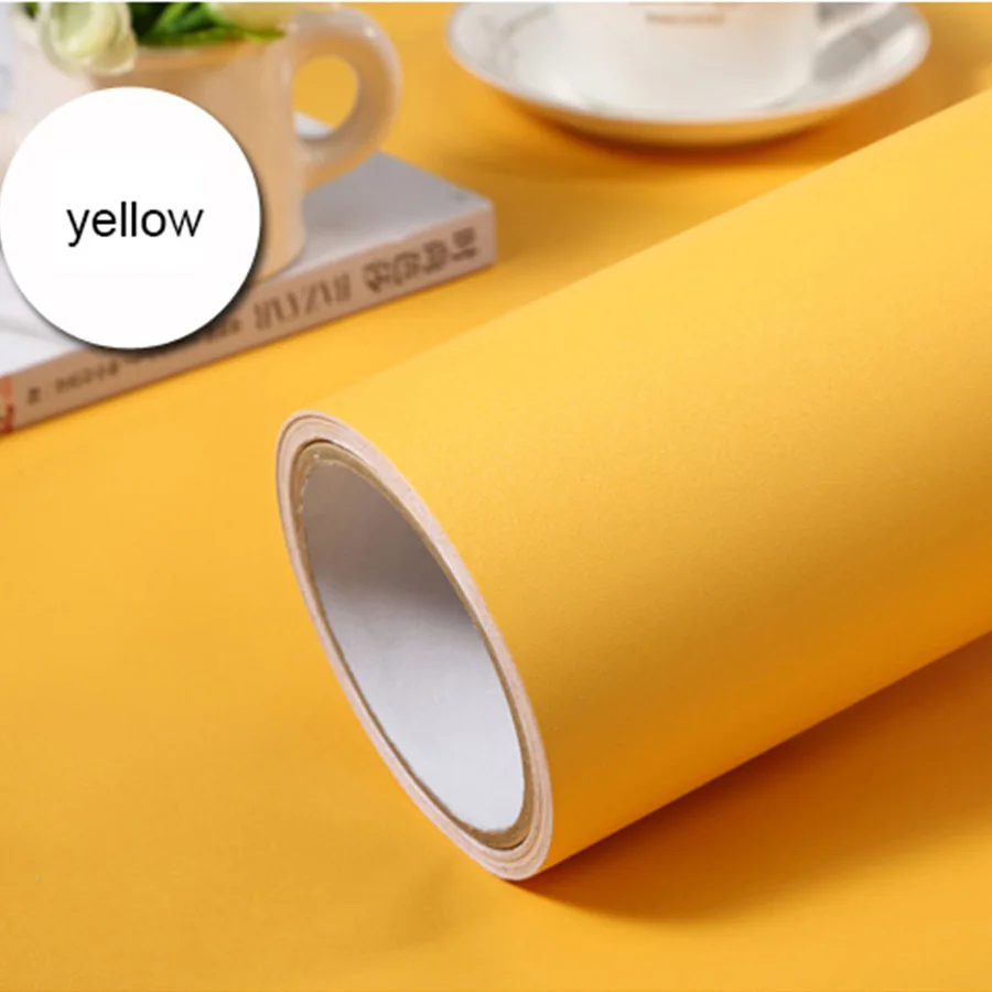 Yellow Водонепроницаемая ПВХ однотонная Наклейка на стену для детской комнаты, спальни, мебели, Diy Наклейка для ремонта, матовая самоклеющаяся обои - Цвет: Yellow