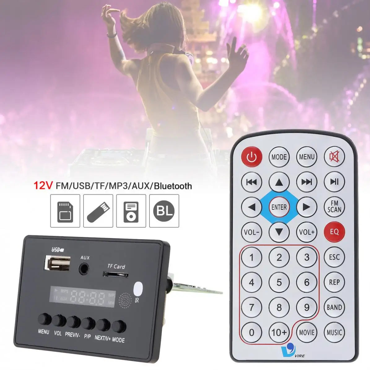 80 Гц 15 кГц 12V DTS без потерь Bluetooth Видео плеер декодер Поддержка USB TF AUX FM радио для MP3 /