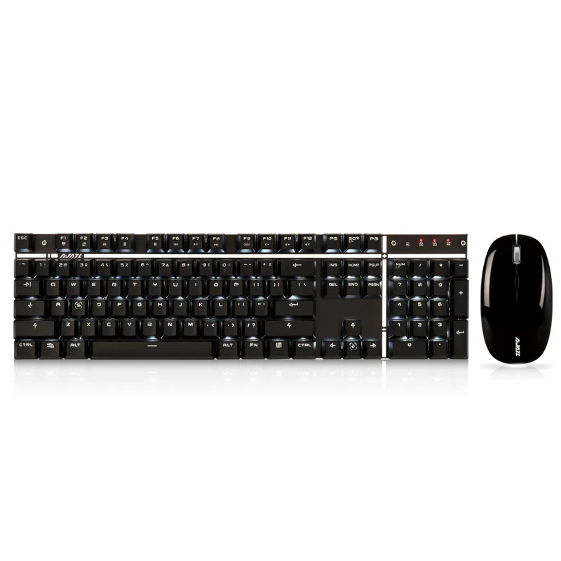 Black Ajazz A3008 2,4G, беспроводная механическая клавиатура, мышь, комбо, игровая клавиатура, мышь, набор, белая подсветка, синие переключатели, 1600 dpi Мышь - Цвет: Black