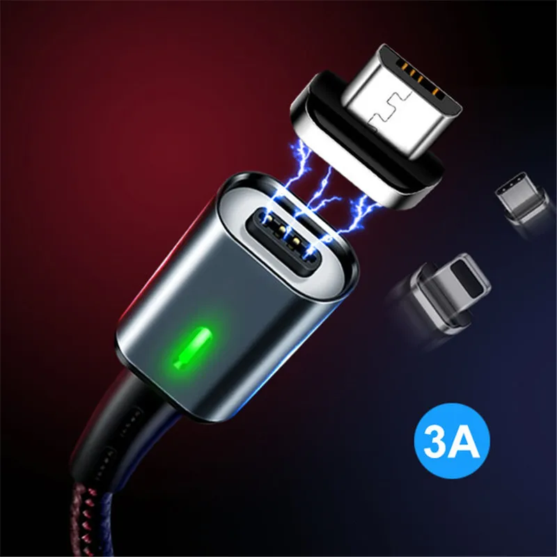 3а Магнитный кабель Micro USB кабель для iPhone samsung Xiaomi QC 3,0 Быстрая Зарядка Тип C 8-контактный кабель MicroUSB магнит зарядное устройство для телефона