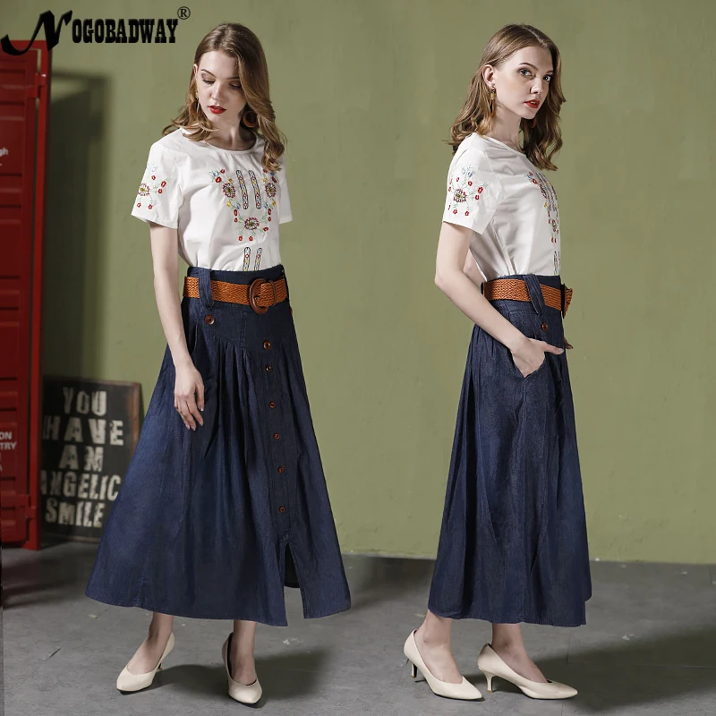 Женские винтажные джинсовые юбки S-6XL длинные джинсы макси с высокой талией