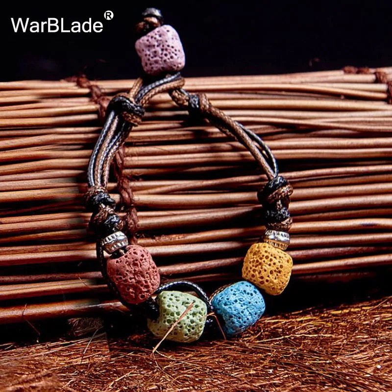 

WarBLade Fashion Jewelry Colorful Natural Stone Lava Beads Bracelets Multilayer Leather Lava Bracelet Charms Wristband For Women