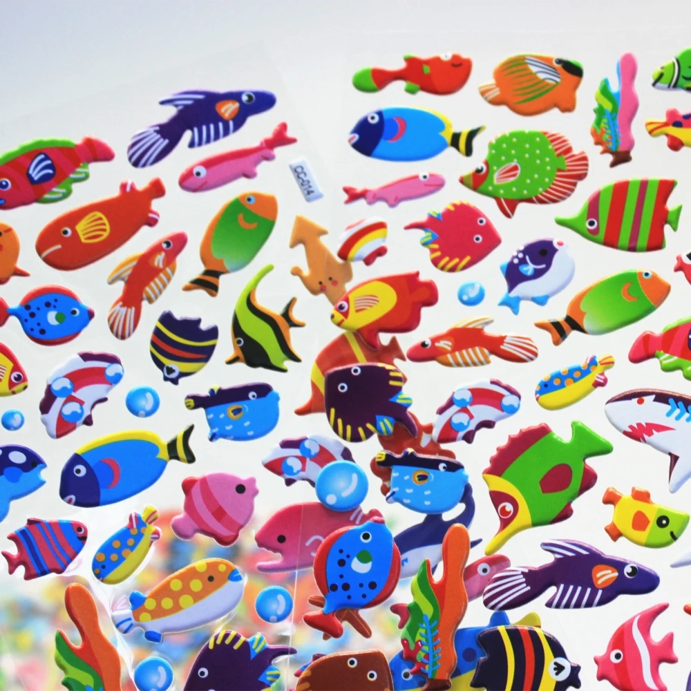 1 лист мультфильм рыба Дневник украшения детские наклейки 3D ПЭТ Пузырьковые