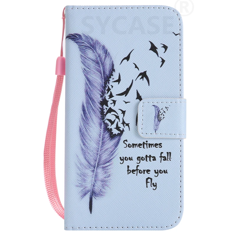 feather SYCASE флип чехол для Huawei P8 9 10 Lite mate9 mate10 lite окрашенный бумажник для Карт Подставка Роскошная искуственная кожа с рисунком мультяшная сумка для телефона - Цвет: feather