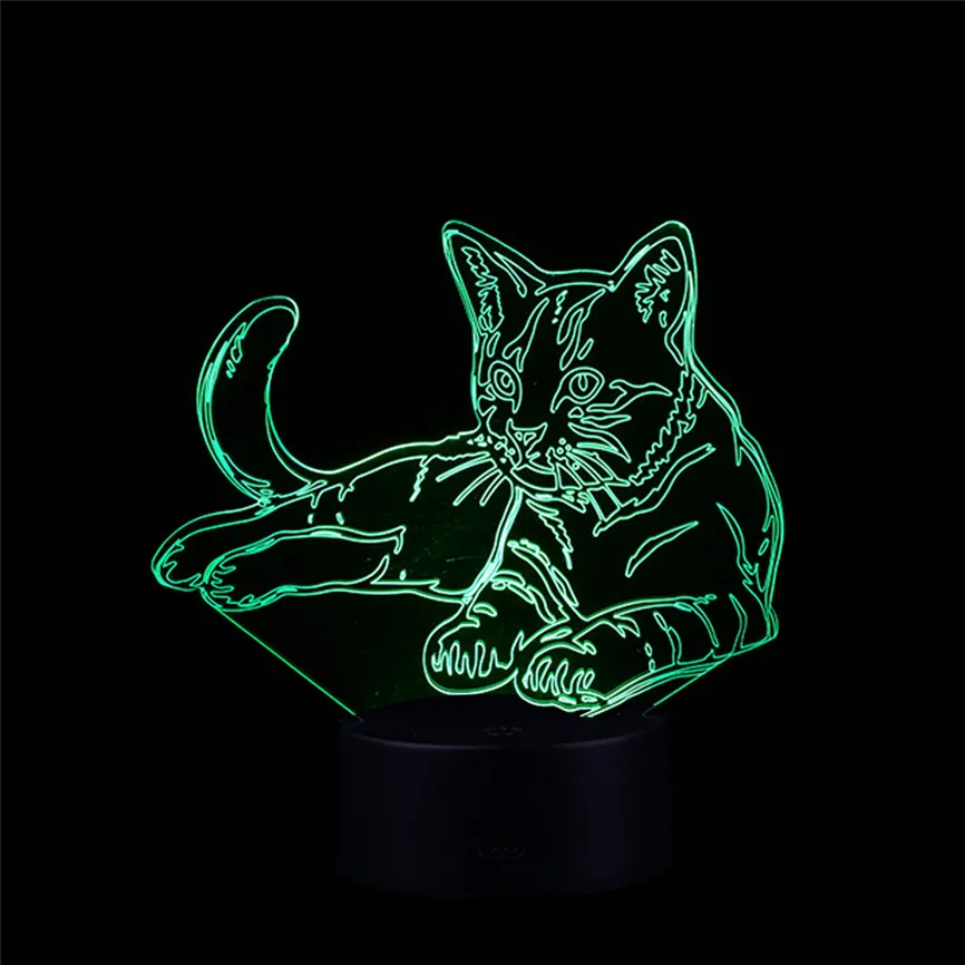 Кошка 3D ночник USB животное сменная лампа настроения светодиодный 7 цветов Иллюзия Настольная лампа с пультом дистанционного управления домашний декор игрушка подарок D#3