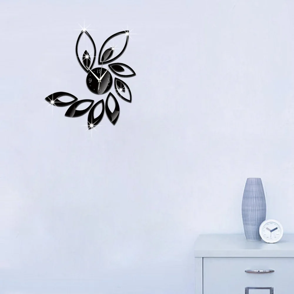 3D Зеркало для украшения дома настенные часы DIY модные двухцветные с лотосом