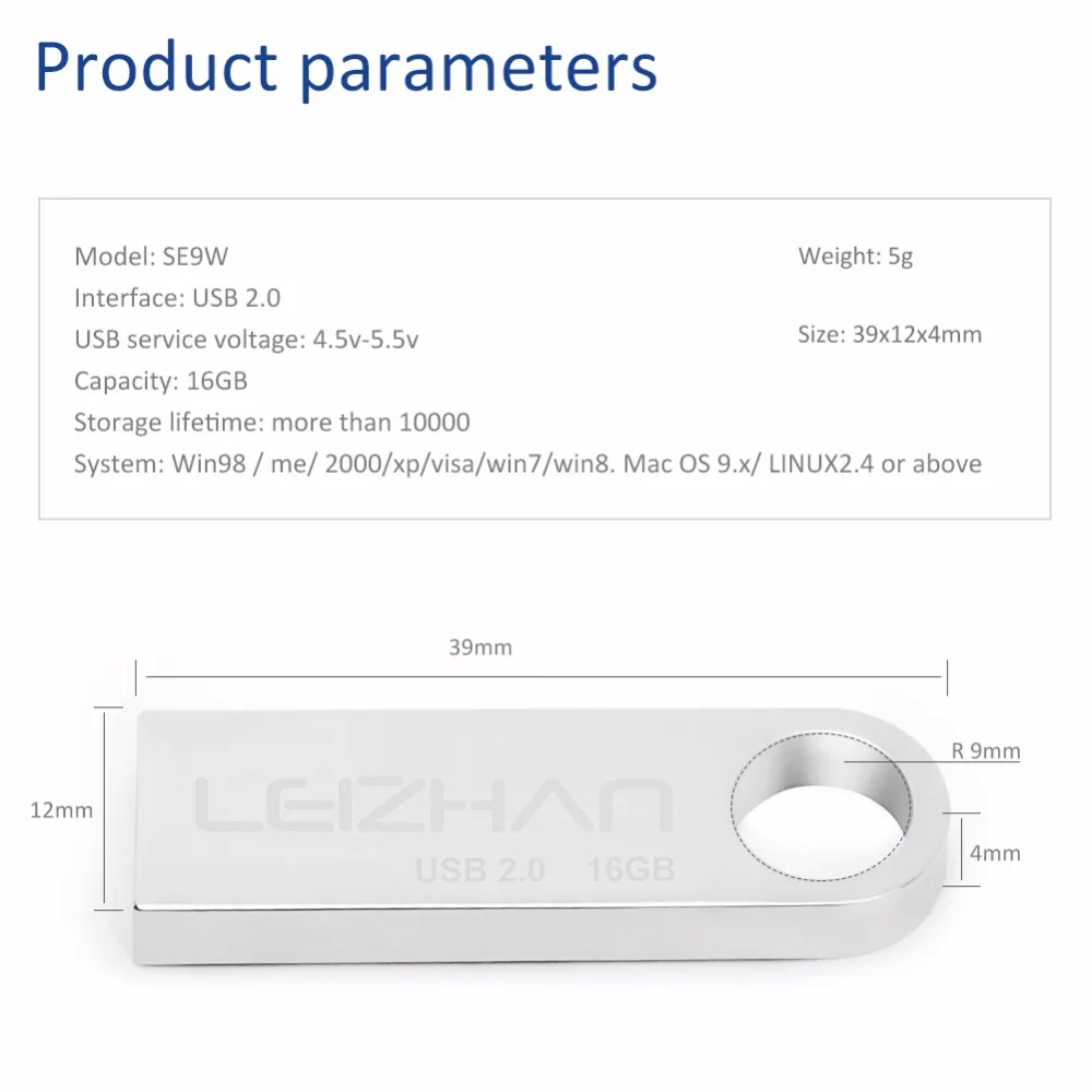 LEIZHAN металлическая USB карта памяти 64 ГБ 32 16 8 4 флеш накопитель usb флешка