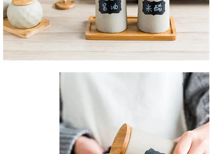 Япония Zakka Стиль Марка Керамическая бутылка для хранения специй уплотнение горшок бамбуковая крышка белый много наборов выбор сухофрукты банка доска