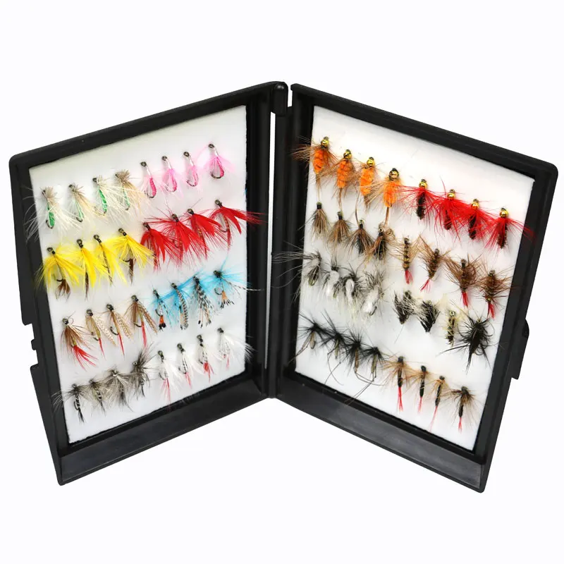 64 шт./компл. набор приманок для рыбной ловли нахлыстом с сухими влажными нимфами